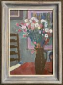 Derek Inwood (British,1925-2012), Interior scene with flowers in a vase and a ladder back chair, oil