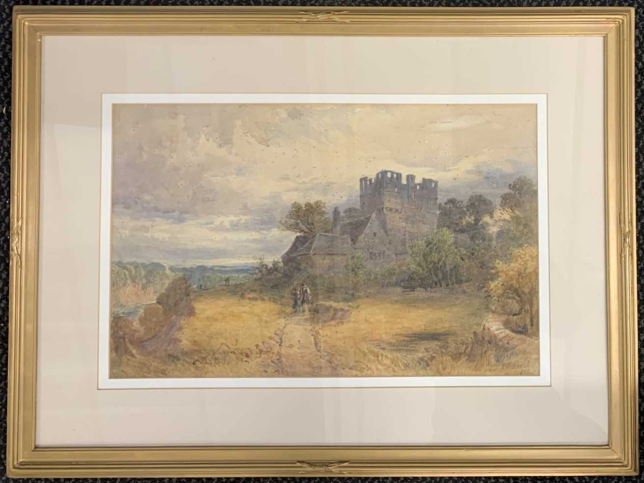 Henry A. Harper (British, 1835-1900), Castle ruin and buildings on a cliff edge with two - Image 2 of 2
