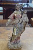 A polychrome figure of Mary and the Christ Child, probably part of a larger piece or deficient in