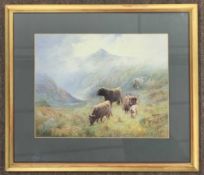 British school, 20th century, Highland Cattle, watercolour, signed 'G.L Parkinson' lower left and