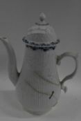 A Liverpool porcelain coffee pot and cover, probably Philip Chriistian the ribbed body with a