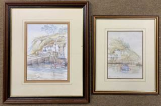 Anna G.Collier (British, contemporary), Blue Boats at Palperro, limited edition lithograph, numbered