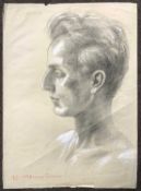 Elisabeth De Groux (Belgian,1894-1949) Side profile portrait of a man, graphite on paper