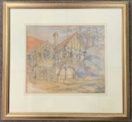 British School, 19th century, detailed study of a Tudor building, monogrammed M.A.F. to lower right,