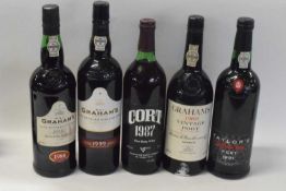 Five bottles of port to include Graham's 1980, 1988 and 1999, Taylors 1991 and a bottle of Cort