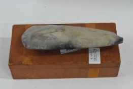 A neolithic polished flint axe head - found in mid-Norfolk - 19 cm long