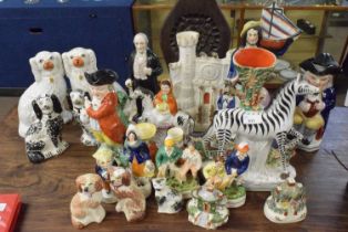 Collection of various 19th Century Staffordshire wares to include spaniels, zebra, various