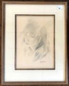 Mariette Lydis (Austrian,1887-1970), Bust portrait of a young lady, pencil on paper, signed,