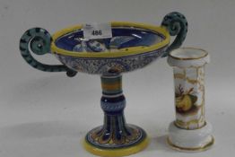 A 20th Century Deruta Maiolica style small tazza together with a further English porcelain vase