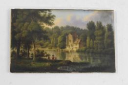 A 19th Century English porcelain plaque painted with a landscape scene of rectangular form, 15cm