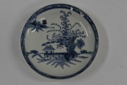 A Liverpool porcelain bowl and cover with blue and white Chinoiserie design