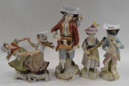 A group of continental porcelain figurines including two models of child musicians and others