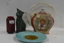 A Branham Pottery cat together with a further Crown Ducal flambe vase, a further Victorian novelty