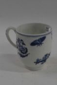 A Lowestoft porcelain coffee cup with blue and white printed design