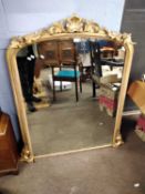 19th Century gilt wood over mantel mirror with applied carved detail, 125cm high