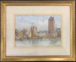 Thomas Hale Sanders (British, fl.1880-1906), Dutch river landscape, watercolour, signed and dated