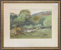 Attributed to John Henry Cole (British,1818-1874), Welsh landscape with grazing sheep, signed,