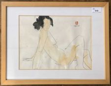 Freeman W. Butts (American / Montana, 1928-1998), figurative study of a seated female nude, pencil