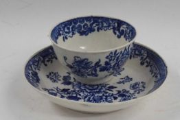 A Liverpool Porcelain tea bowl and saucer, 18th Century with blue and white design