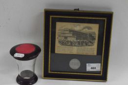 Mixed Lot: Crystal Palace Interest - A small framed engraving and accompanying medallion together