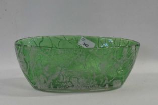 An Art Glass bowl with green ground with white mottled design, 28cm long