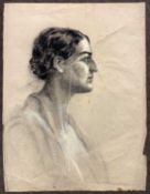 Attributed to Elisabeth De Groux (Belgian,1894-1949) Side profile of a lady, charcoal, pastel and