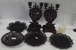 Mixed Lot: 19th Century small bronzed metal candlesticks, together with a further pair of double