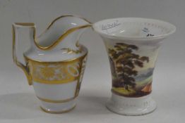A 19th Century Derby spill vase with painted landscape design together with a continental