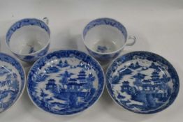 A group of 18th Century English porcelain blue and white wares including a Miles Mason cup and