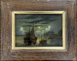 Charles Greville Morris RBA ( 1861-1922), Shipping scene by moonlight, oil on board, signed lower