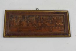 A 19th Century straw work double sided picture, one side decorated with a river scene, the other