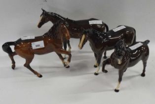 Group of four Beswick horses (one a/f)