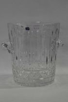 A large heavy Polish crystal ice bucket or champagne bucket with an engraved design, 25cm high