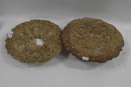 Two Castle Hedingham pottery bowls, signed E Bingham, decorated with Medieval type design, one