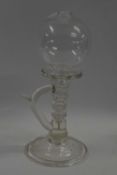 A further lace makers lamp, late 18th/early 19th Century, a bulbous bowl above a ribbed stem and