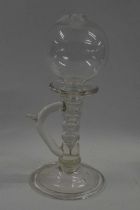 A further lace makers lamp, late 18th/early 19th Century, a bulbous bowl above a ribbed stem and