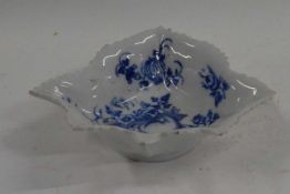 A pickle dish with blue and white printed design, possibly Coalport