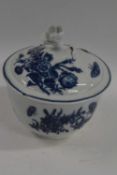 A Worcester porcelain sucrier and a cover, circa 1770 with blue and white printed design