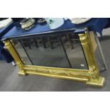 Large 19th Century and later three panel over mantel mirror with gilt finish framed with ribbed