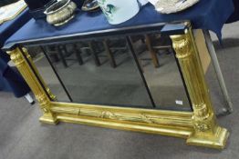 Large 19th Century and later three panel over mantel mirror with gilt finish framed with ribbed
