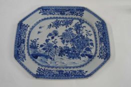 An 18th Century Chinese porcelain export blue and white dish, 43cm diameter (a/f)