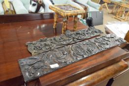 Mixed Lot: Two carved oak panel sections depicting various figures, mythical beasts etc together