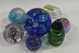 Box containing six paperweights, Langham glass examples and Caithness lacemaker example