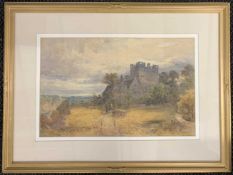 Henry A. Harper (British, 1835-1900), Castle ruin and buildings on a cliff edge with two