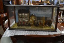 Unusual late 19th/early 20th century cased diorama of a farmhouse with accompanying outbuilding with