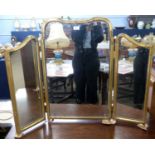 Early 20th century giltwood frame triple dressing table mirror, 95cm wide