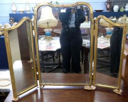 Early 20th century giltwood frame triple dressing table mirror, 95cm wide