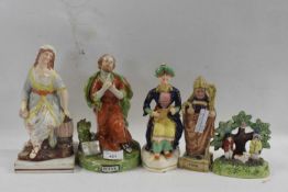 Quantity of Staffordshire figures including one of St Peter and others (a/f)