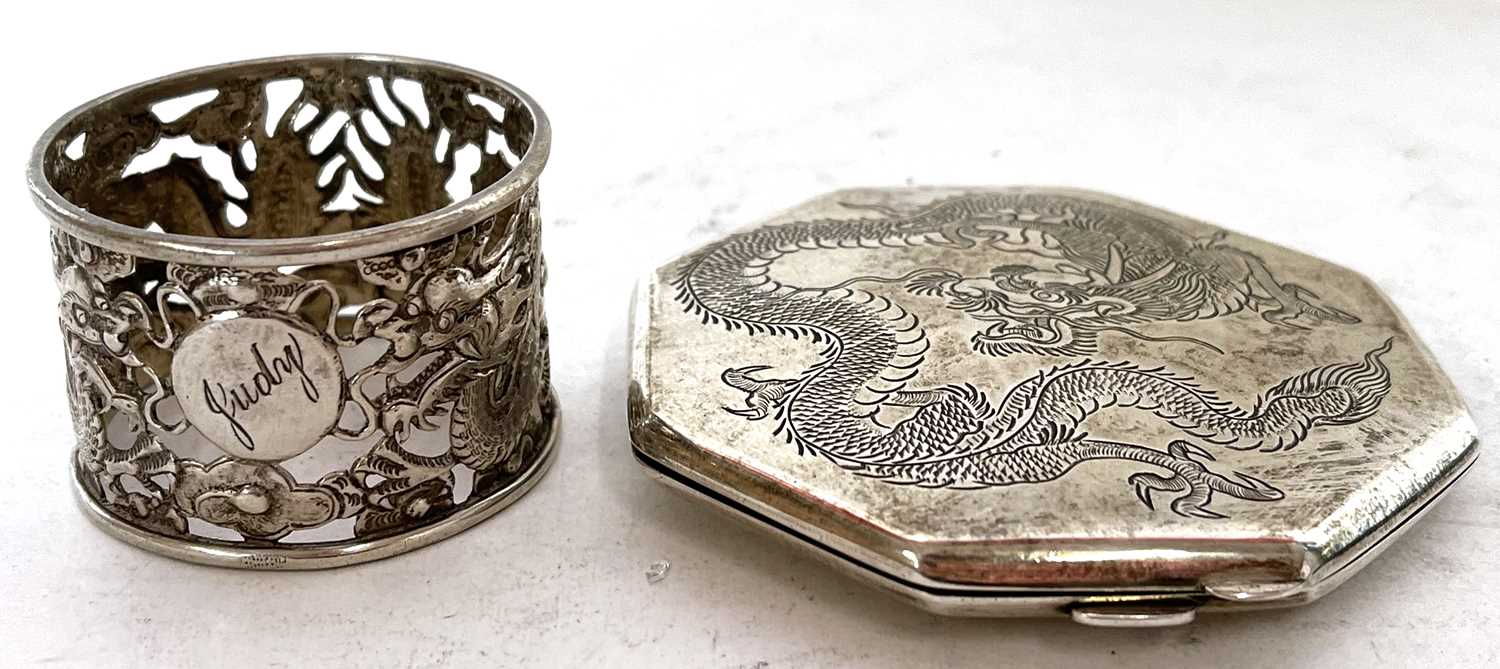 Mixed lot to include octagonal white metal ladies compact engraved to the front with a dragon having - Image 2 of 10