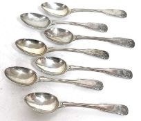 Seven George III silver fiddle shell and thread pattern teaspoons, London 1817, makers mark for